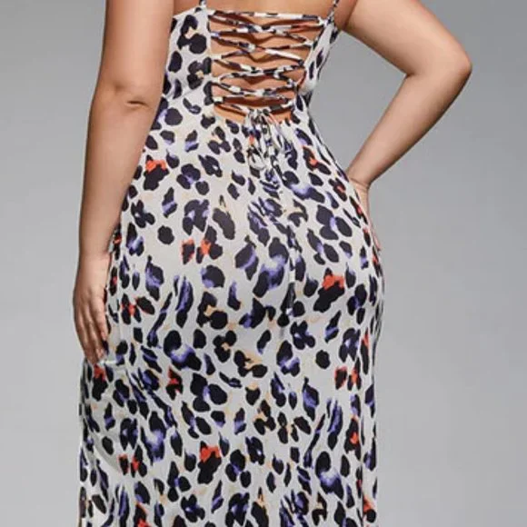 4X Curvesoul Leopard Print Side Split Maxi Dress NWT - Picture 3 of 9